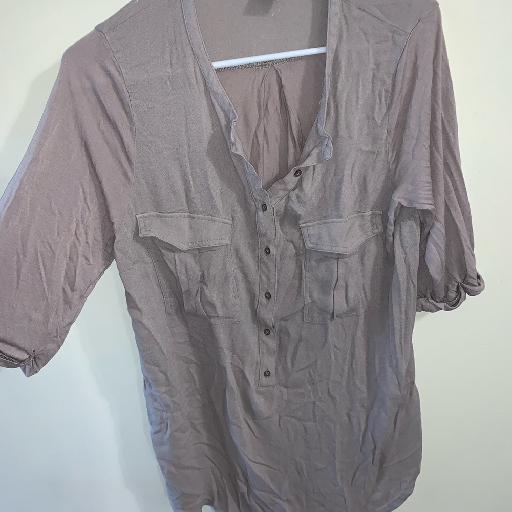 H&M Light Brown 1/2 way Button Up Blouse